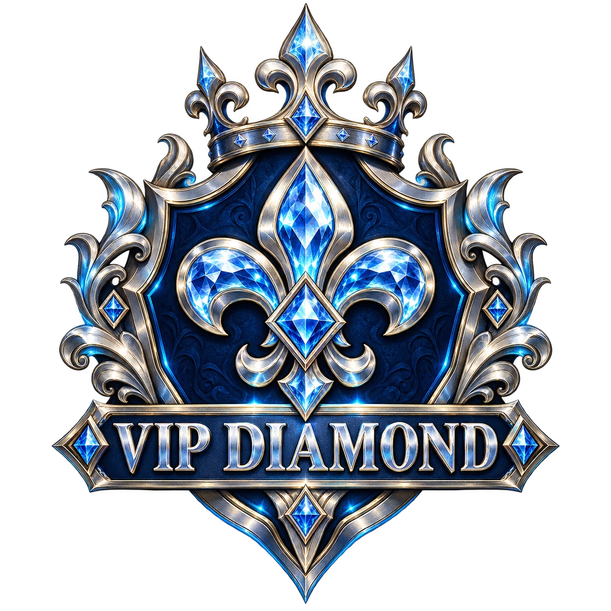 Emblema VIP Diamond: escudo com coroa e cristais azuis
